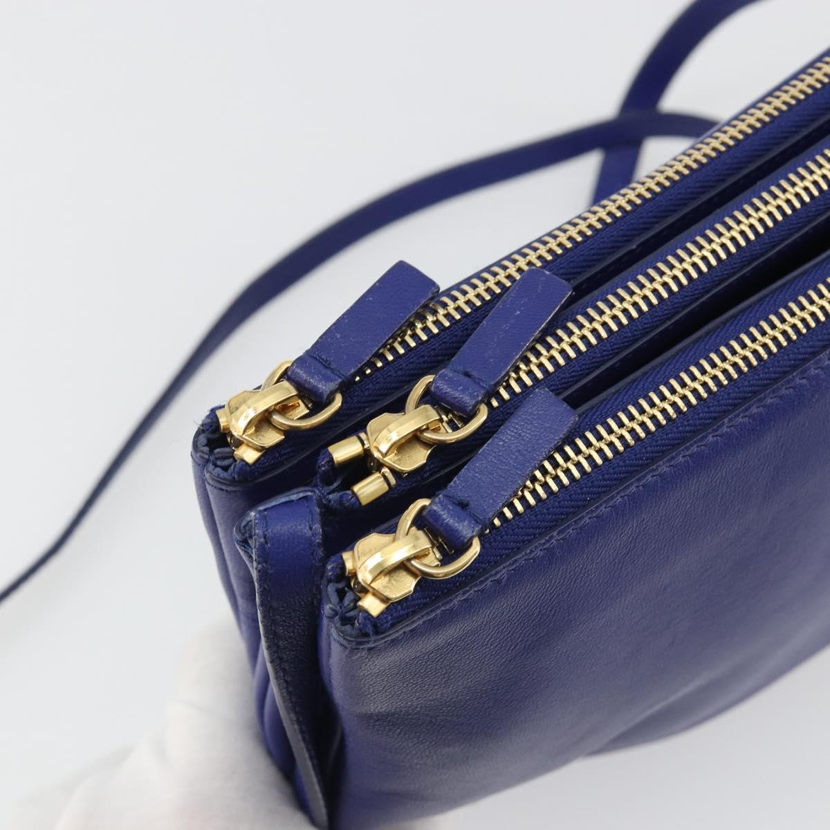 CELINE Trio Shoulder Bag Leather Blue Gold Auth mr2667