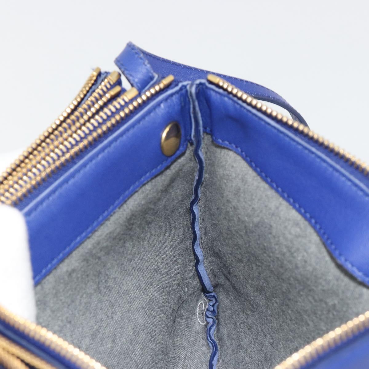 CELINE Trio Shoulder Bag Leather Blue Gold Auth mr2667