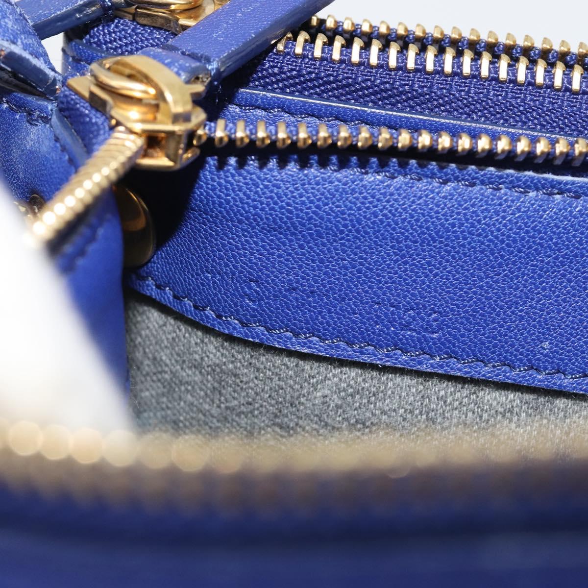 CELINE Trio Shoulder Bag Leather Blue Gold Auth mr2667