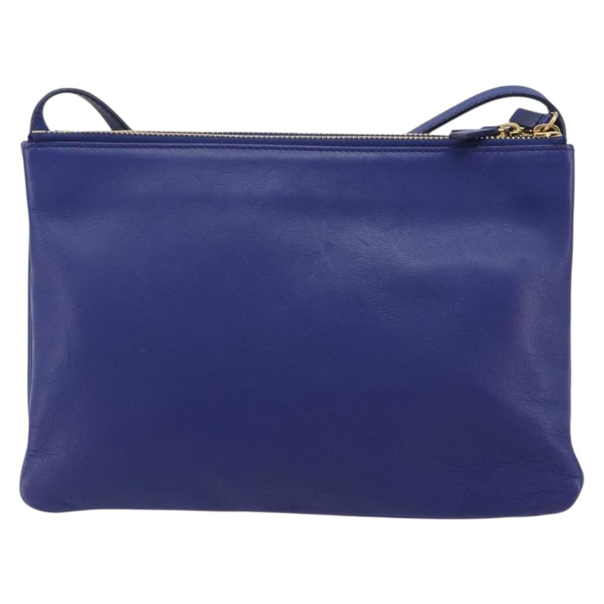 CELINE Trio Shoulder Bag Leather Blue Gold Auth mr2667