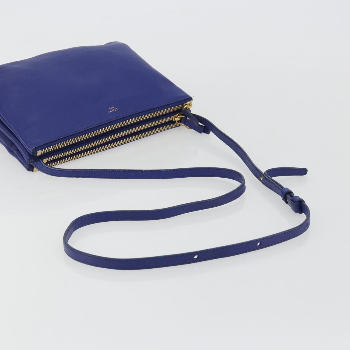 CELINE Trio Shoulder Bag Leather Blue Gold Auth mr2667