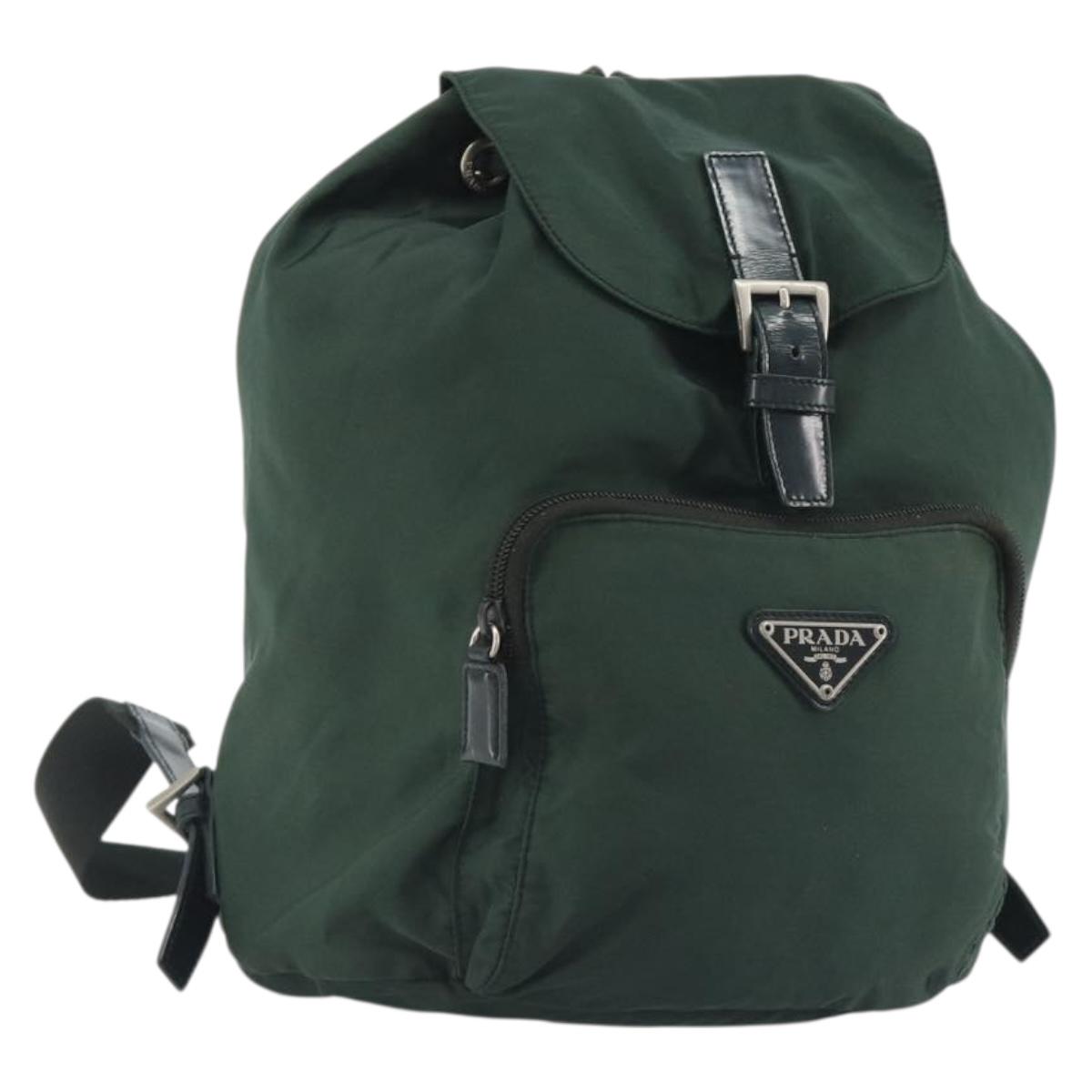 PRADA Backpack Nylon Green Silver Auth mr2668