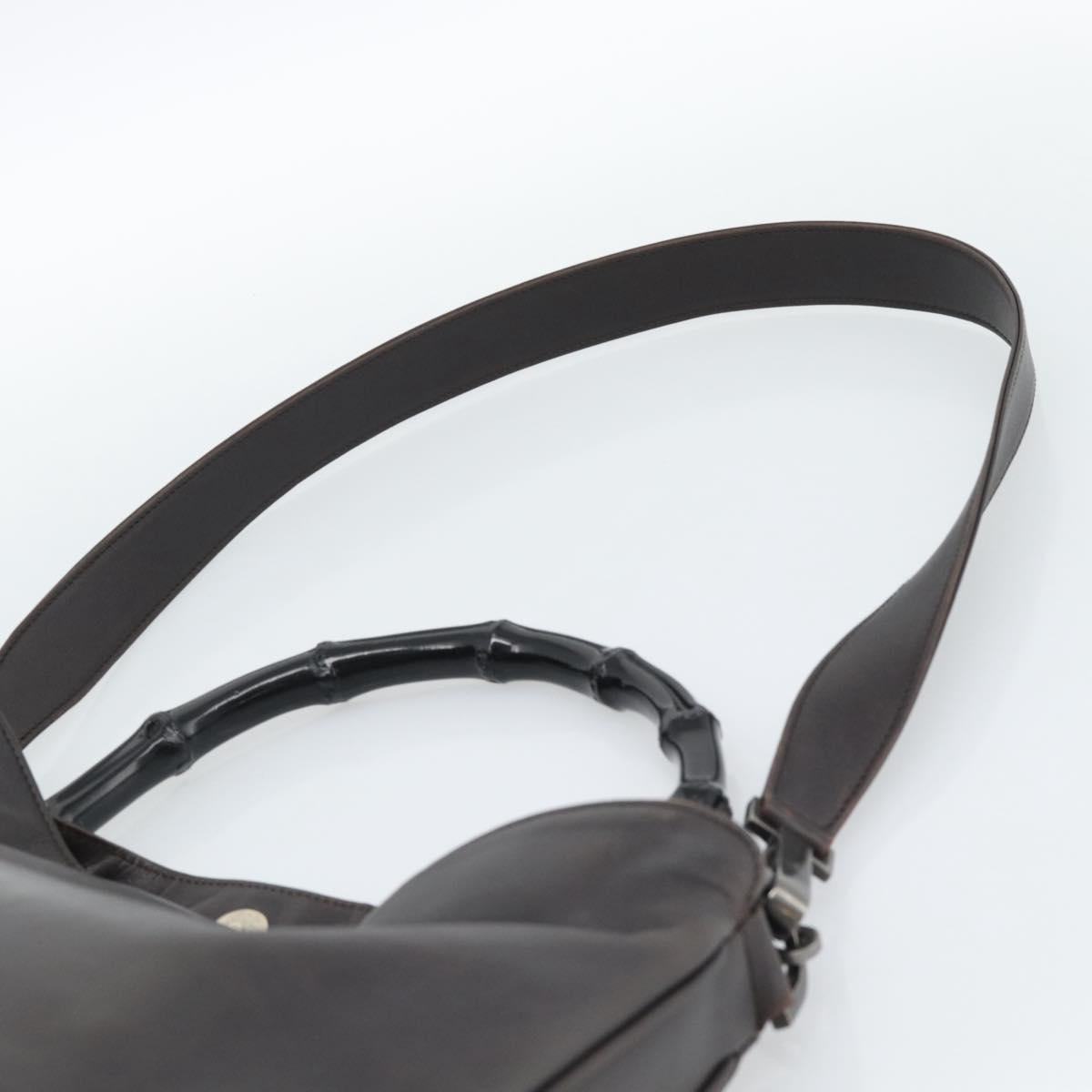 GUCCI Bamboo Shoulder Bag Leather 2way Brown Silver 0011577 Auth mr2670