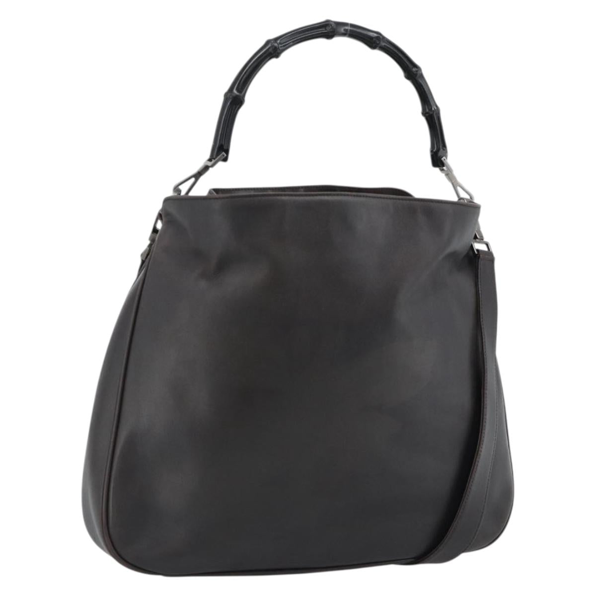 GUCCI Bamboo Shoulder Bag Leather 2way Brown Silver 0011577 Auth mr2670