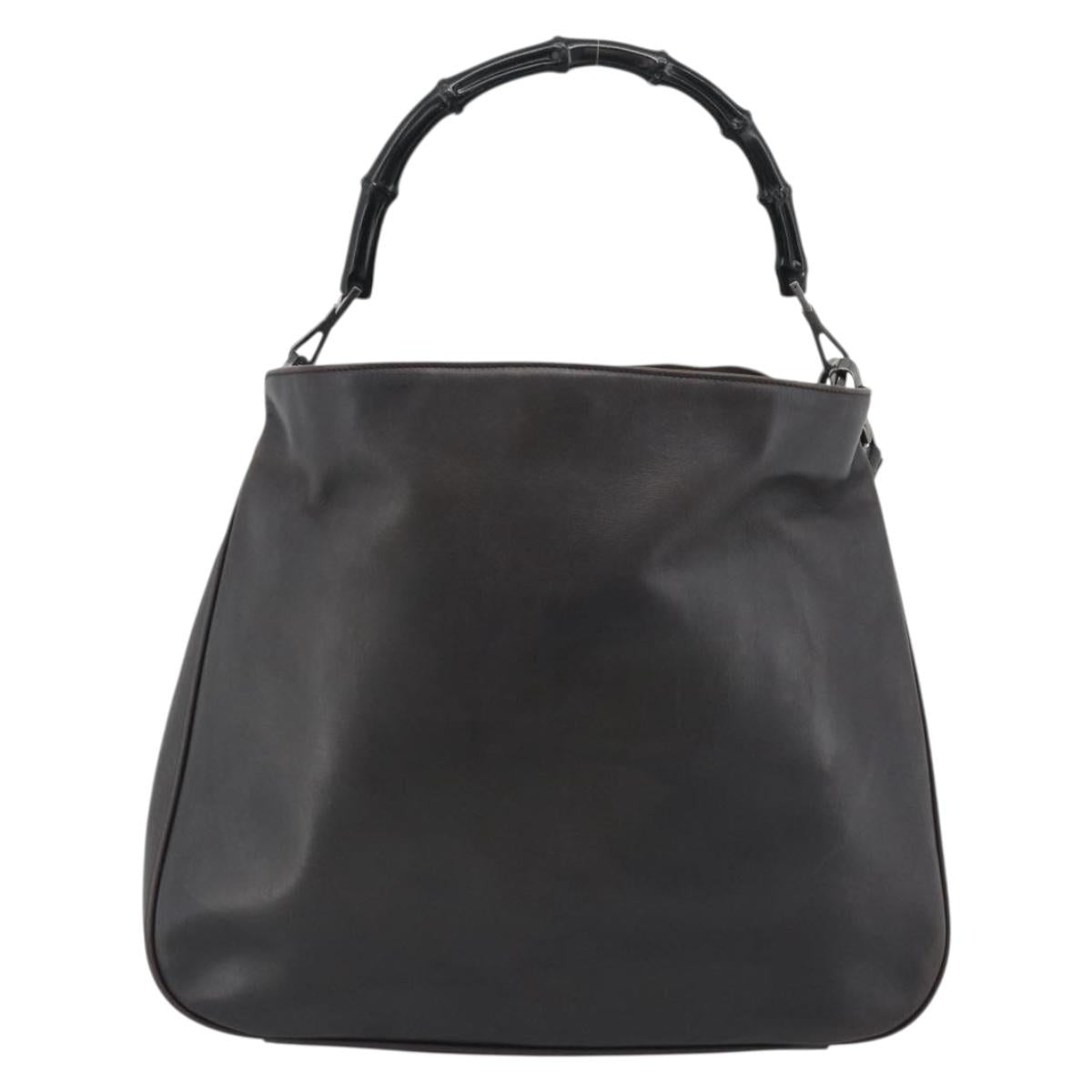 GUCCI Bamboo Shoulder Bag Leather 2way Brown Silver 0011577 Auth mr2670