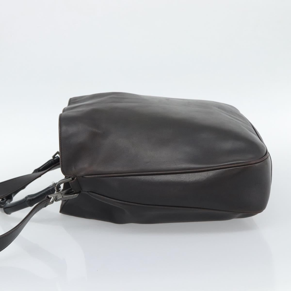 GUCCI Bamboo Shoulder Bag Leather 2way Brown Silver 0011577 Auth mr2670