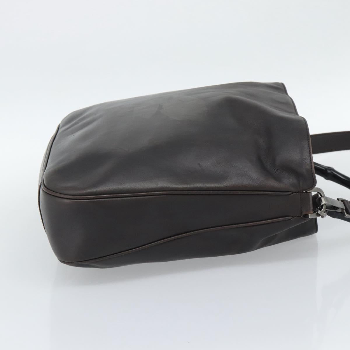 GUCCI Bamboo Shoulder Bag Leather 2way Brown Silver 0011577 Auth mr2670