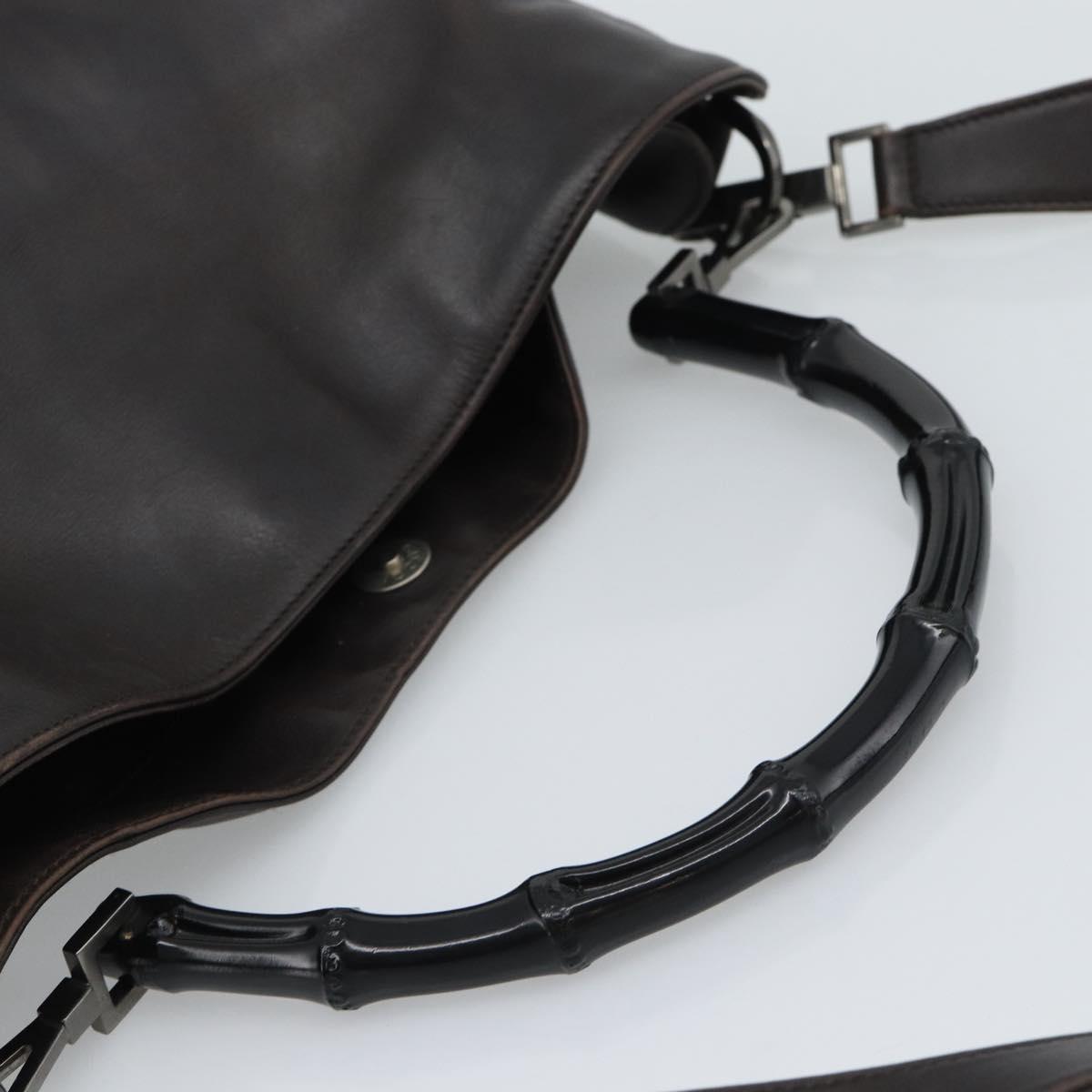GUCCI Bamboo Shoulder Bag Leather 2way Brown Silver 0011577 Auth mr2670