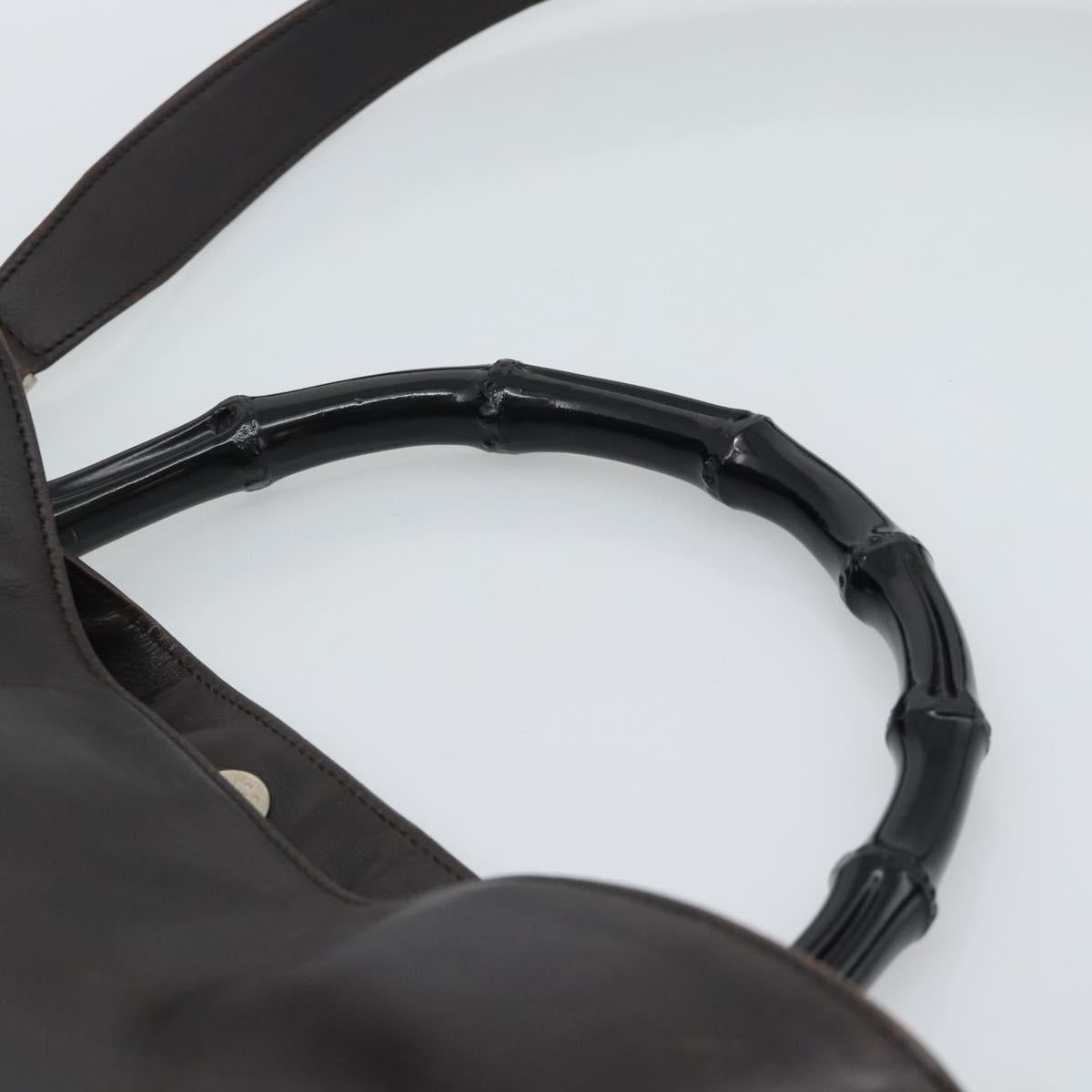GUCCI Bamboo Shoulder Bag Leather 2way Brown Silver 0011577 Auth mr2670