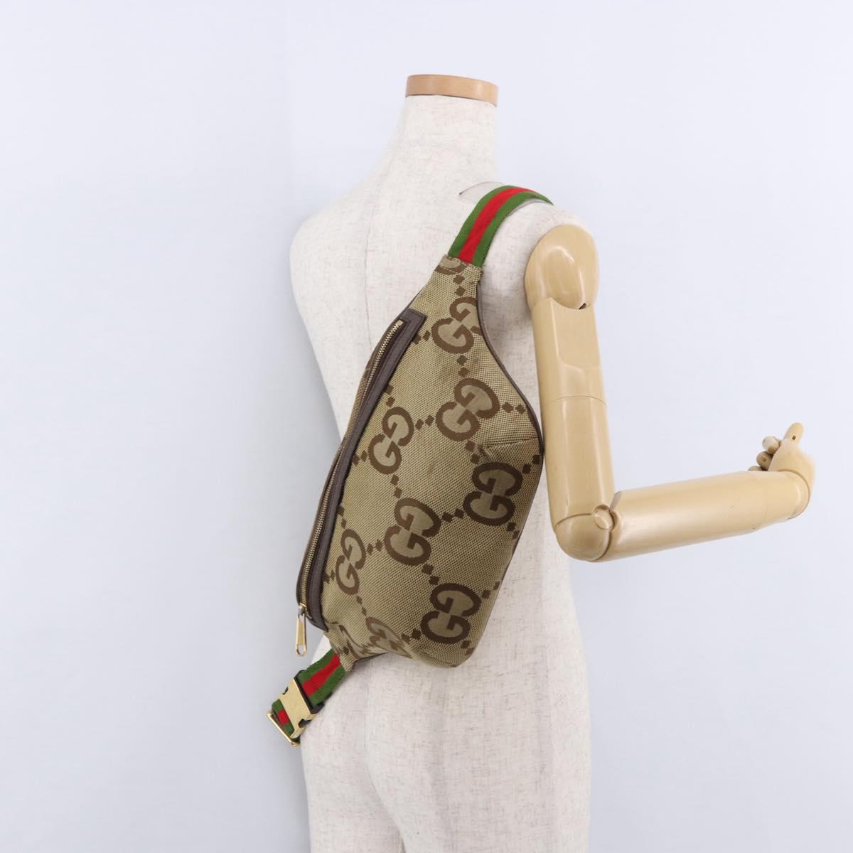 GUCCI GG Canvas Body Bag Beige Gold 696031 Auth mr2675A