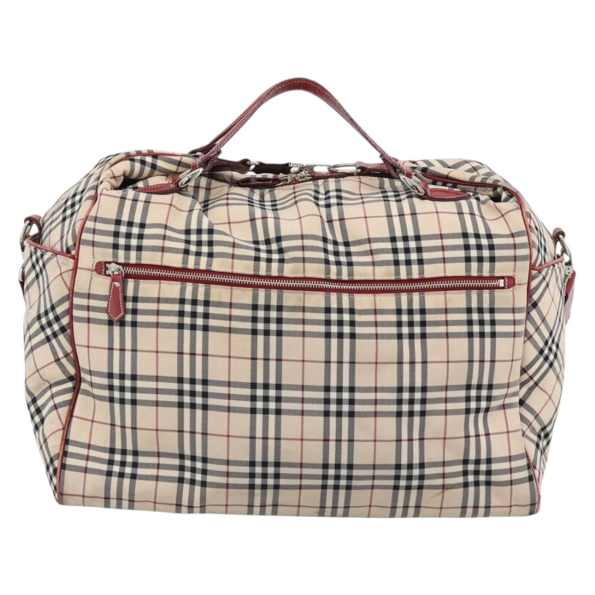 BURBERRY Blue Label Boston Bag Canvas 2way Beige Silver Auth mr2676