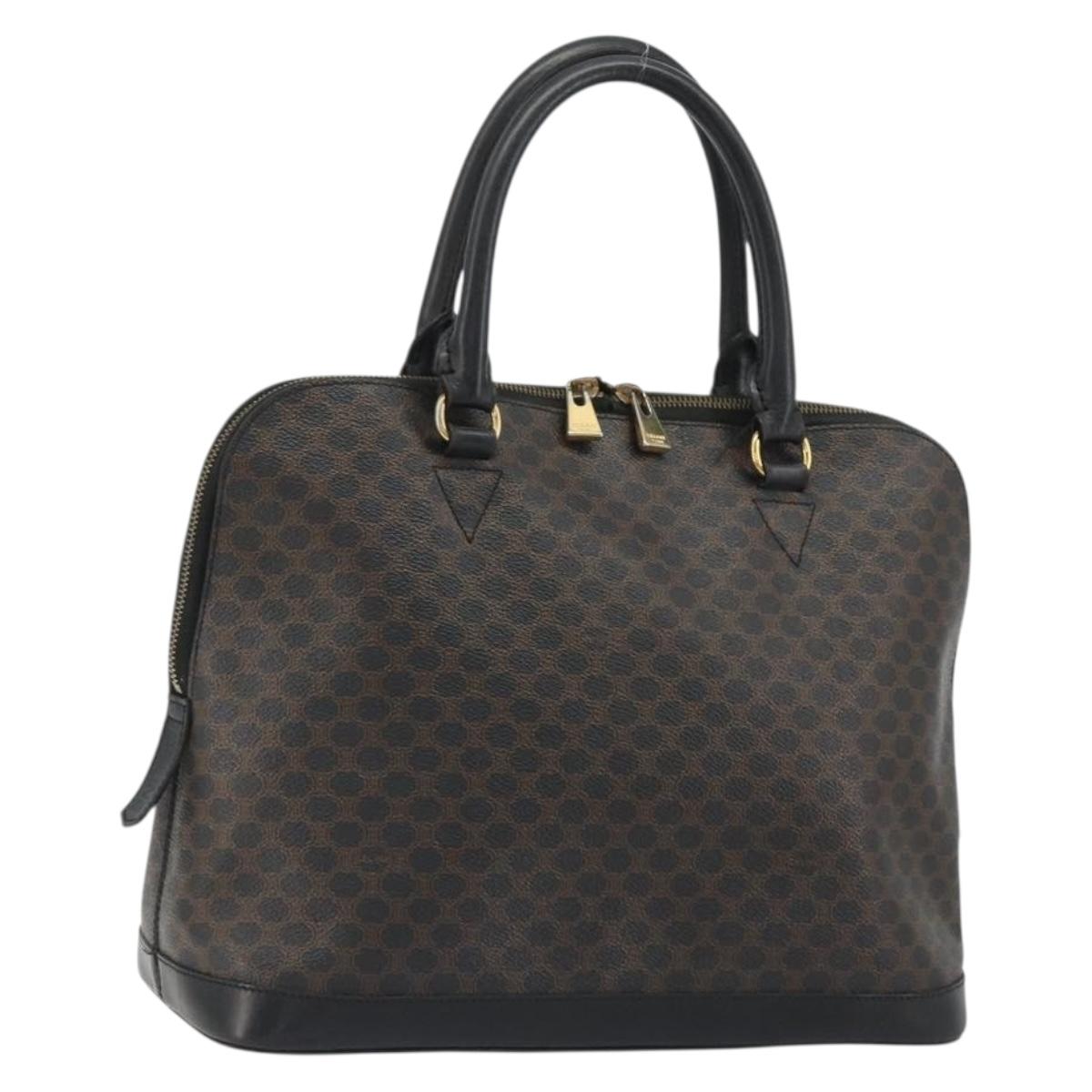 CELINE Macadam Canvas Hand Bag PVC Leather Black Gold Auth mr2677