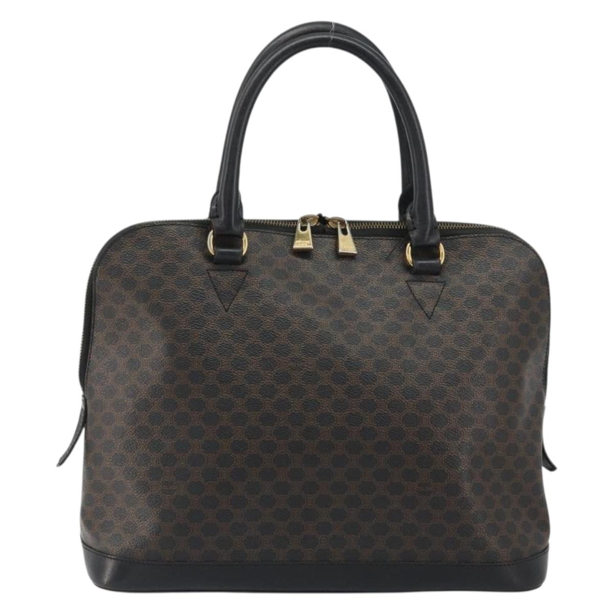 CELINE Macadam Canvas Hand Bag PVC Leather Black Gold Auth mr2677