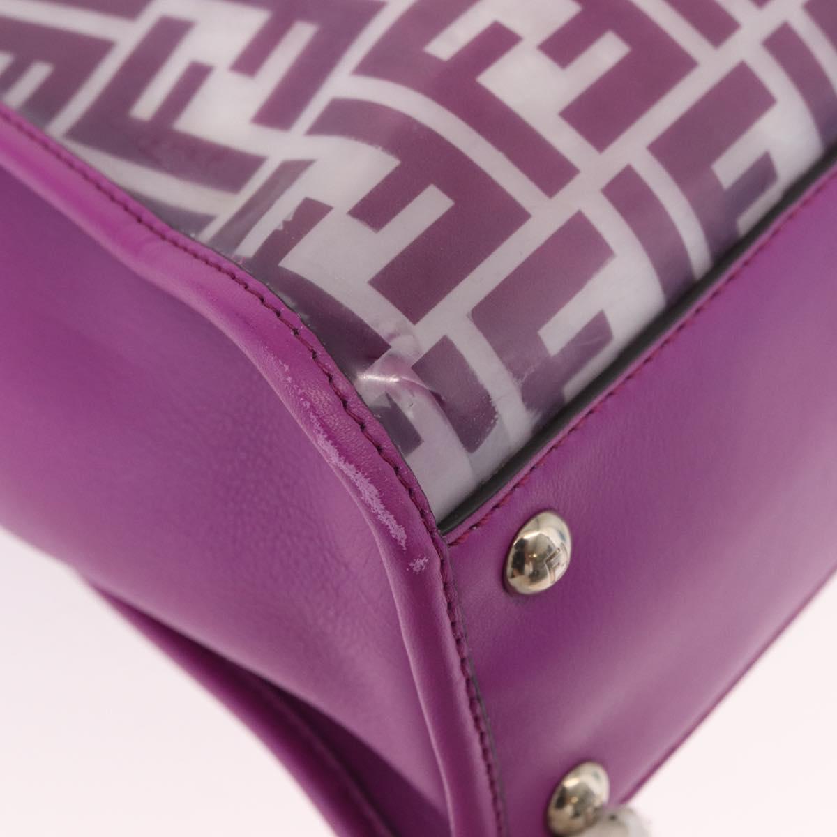 FENDI Zucca Canvas Hand Bag Vinyl Leather 2way Purple Silver Auth mr2679A
