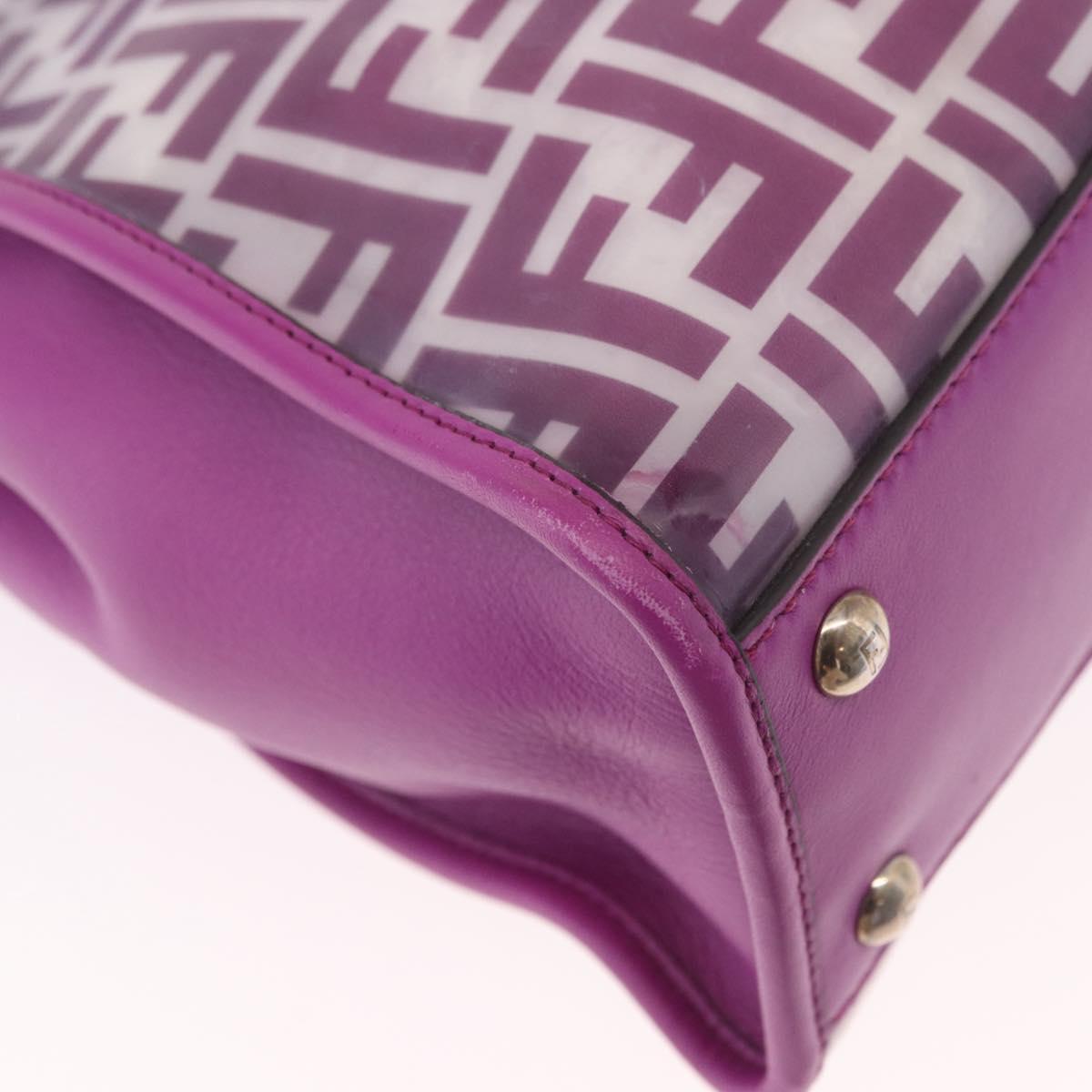 FENDI Zucca Canvas Hand Bag Vinyl Leather 2way Purple Silver Auth mr2679A