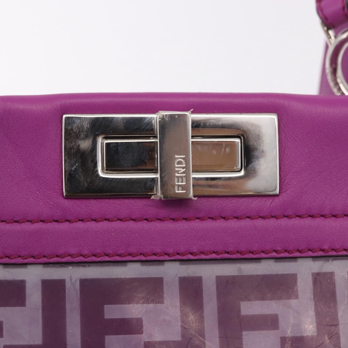 FENDI Zucca Canvas Hand Bag Vinyl Leather 2way Purple Silver Auth mr2679A