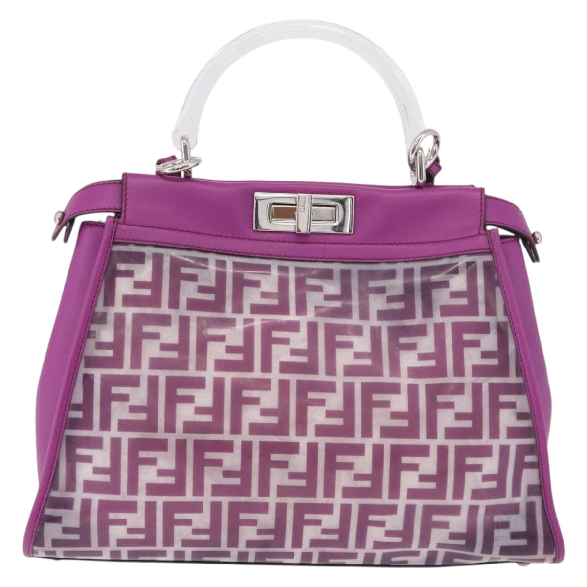 FENDI Zucca Canvas Hand Bag Vinyl Leather 2way Purple Silver Auth mr2679A