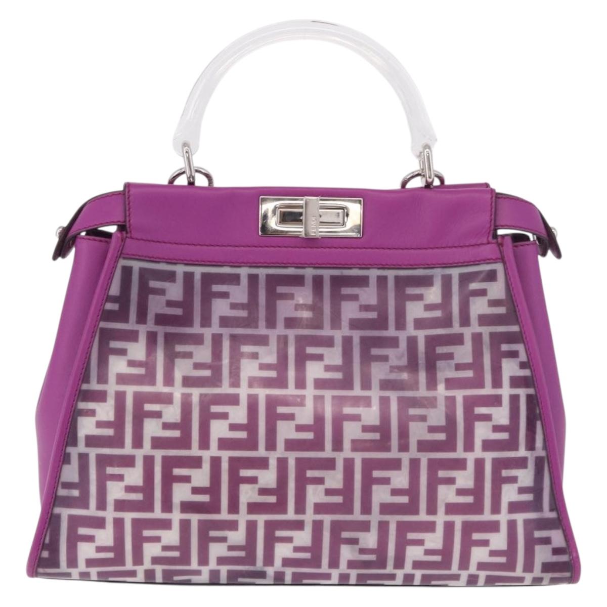 FENDI Zucca Canvas Hand Bag Vinyl Leather 2way Purple Silver Auth mr2679A