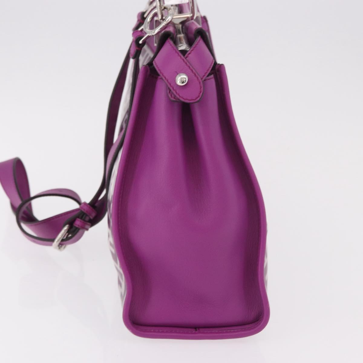 FENDI Zucca Canvas Hand Bag Vinyl Leather 2way Purple Silver Auth mr2679A