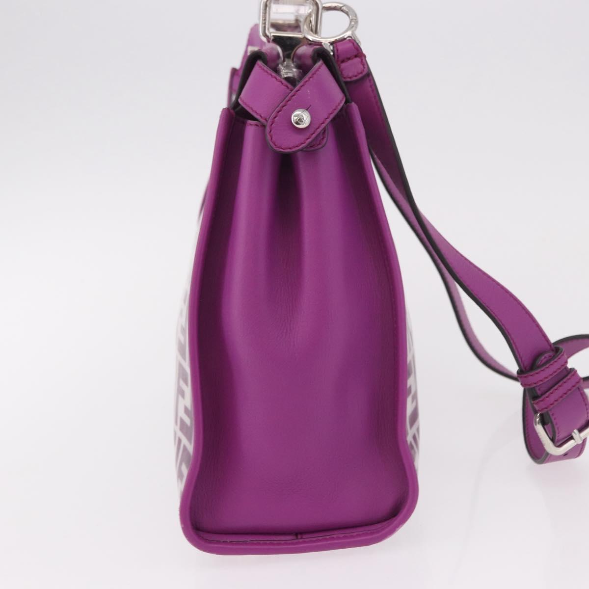 FENDI Zucca Canvas Hand Bag Vinyl Leather 2way Purple Silver Auth mr2679A