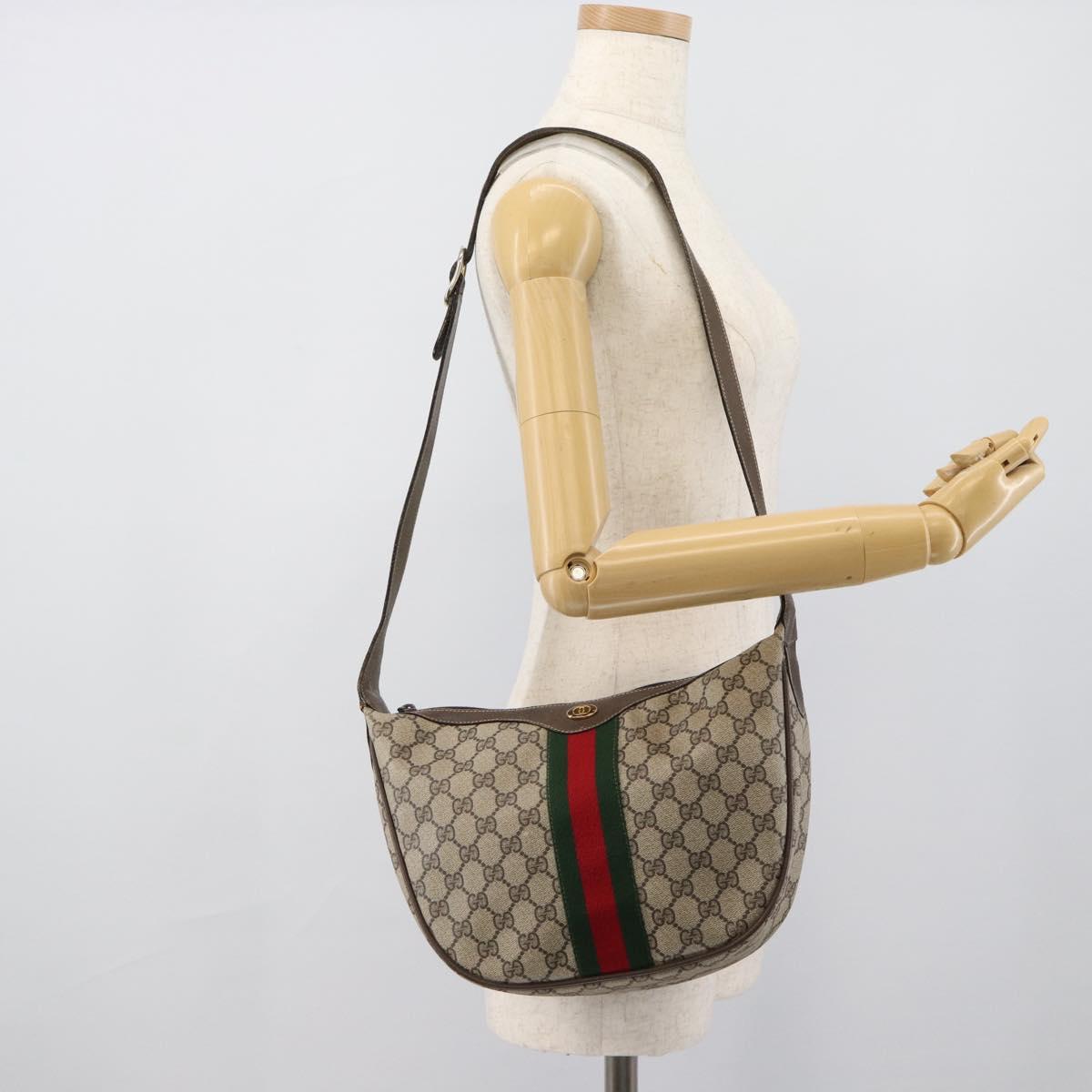 GUCCI GG Supreme Web Sherry Line Bag PVC Beige Gold 10 01 3840 Auth mr2681