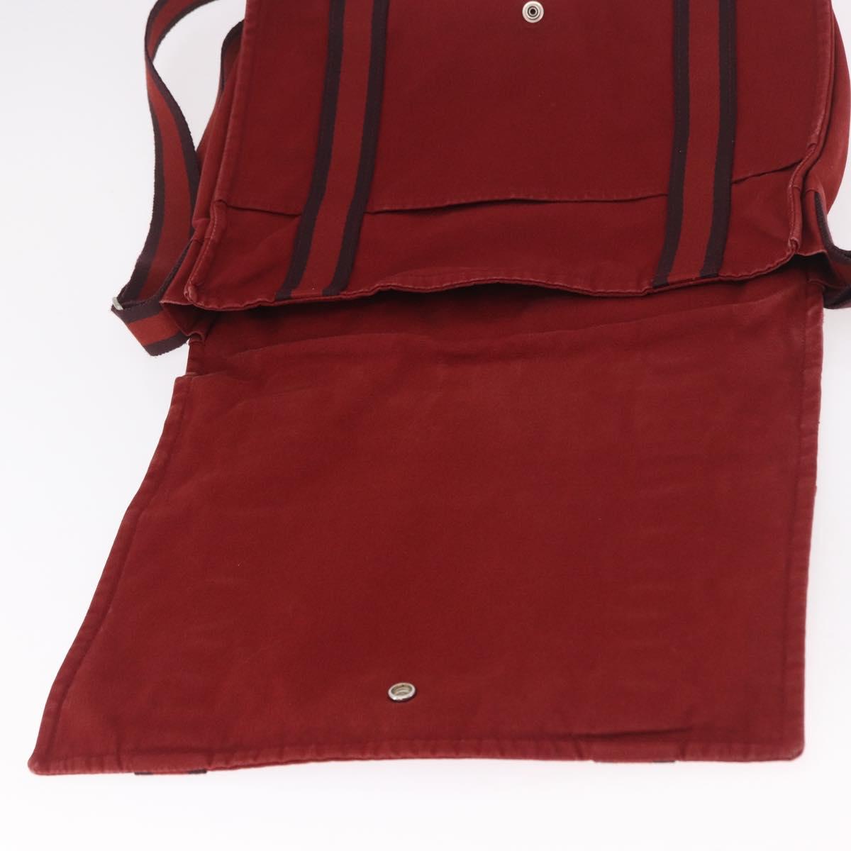 HERMES Bathas Shoulder Bag Canvas Red Silver Auth mr2683