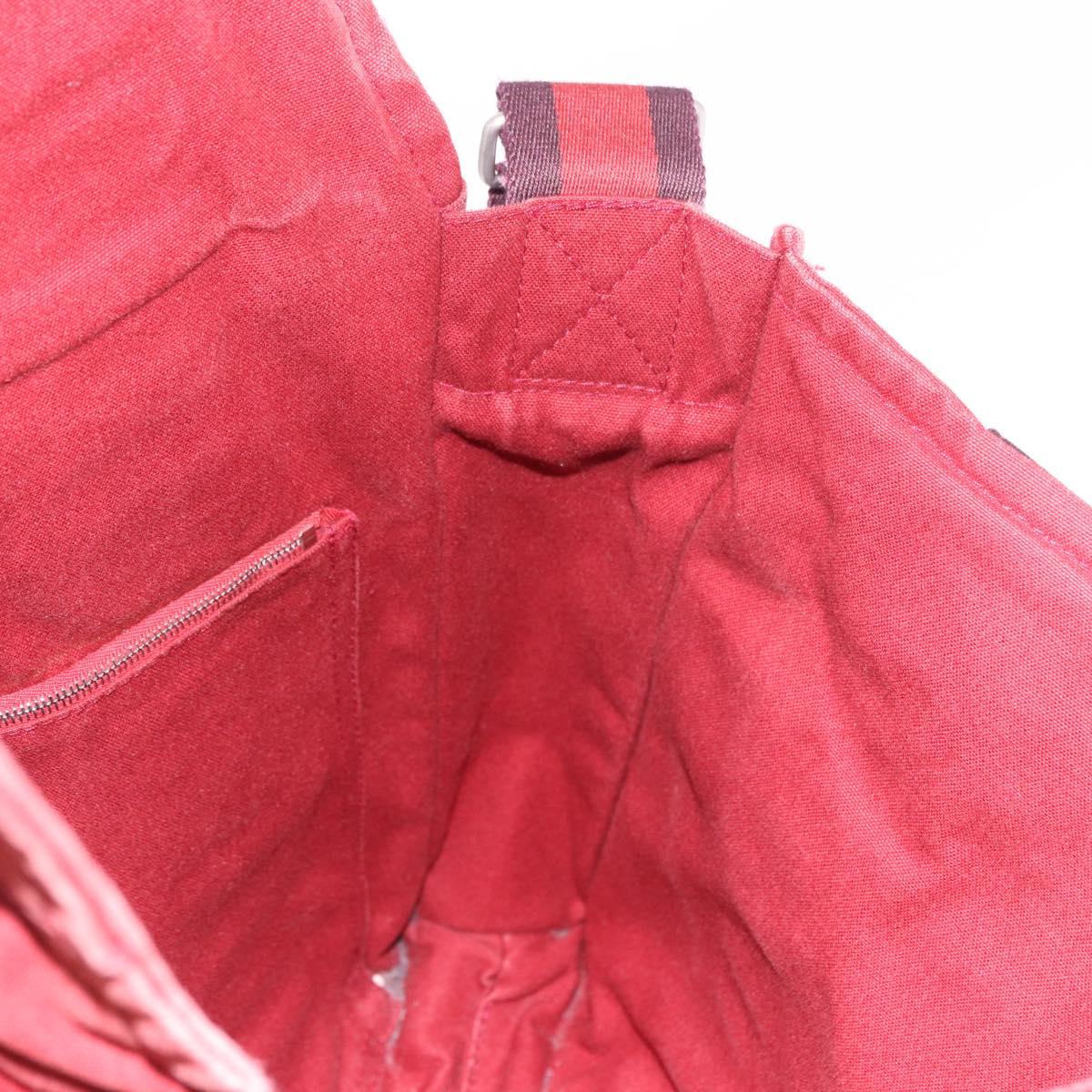 HERMES Bathas Shoulder Bag Canvas Red Silver Auth mr2683