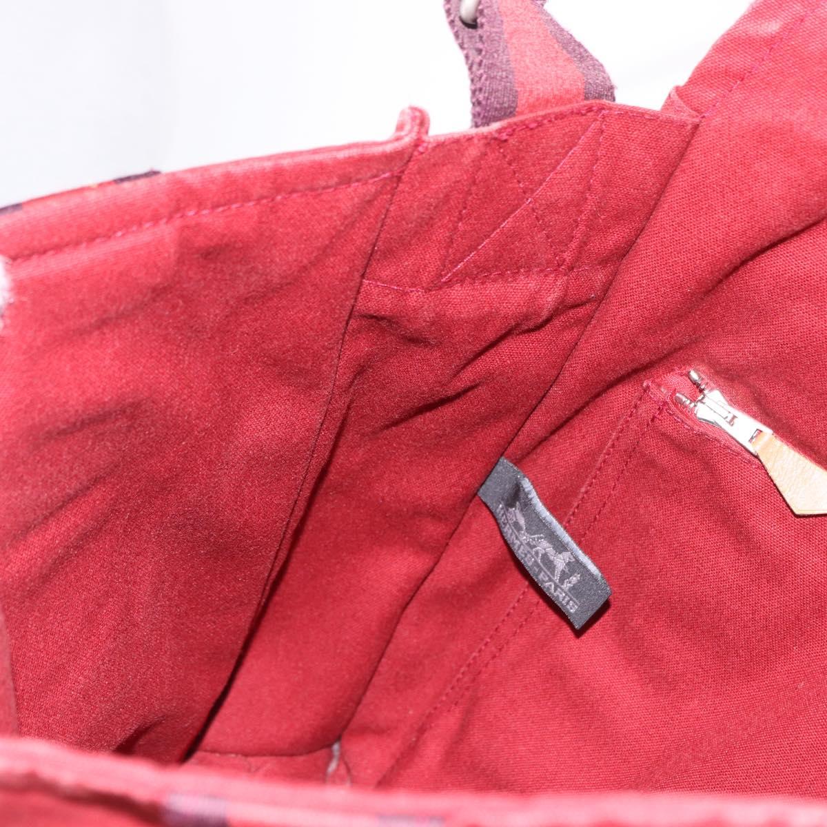 HERMES Bathas Shoulder Bag Canvas Red Silver Auth mr2683