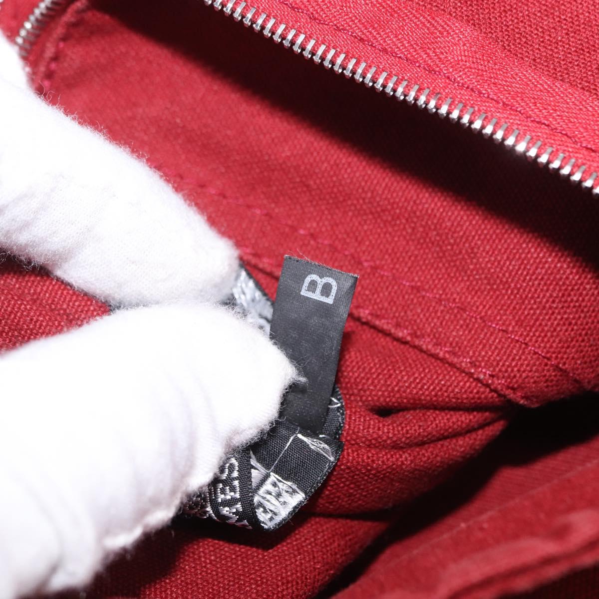HERMES Bathas Shoulder Bag Canvas Red Silver Auth mr2683