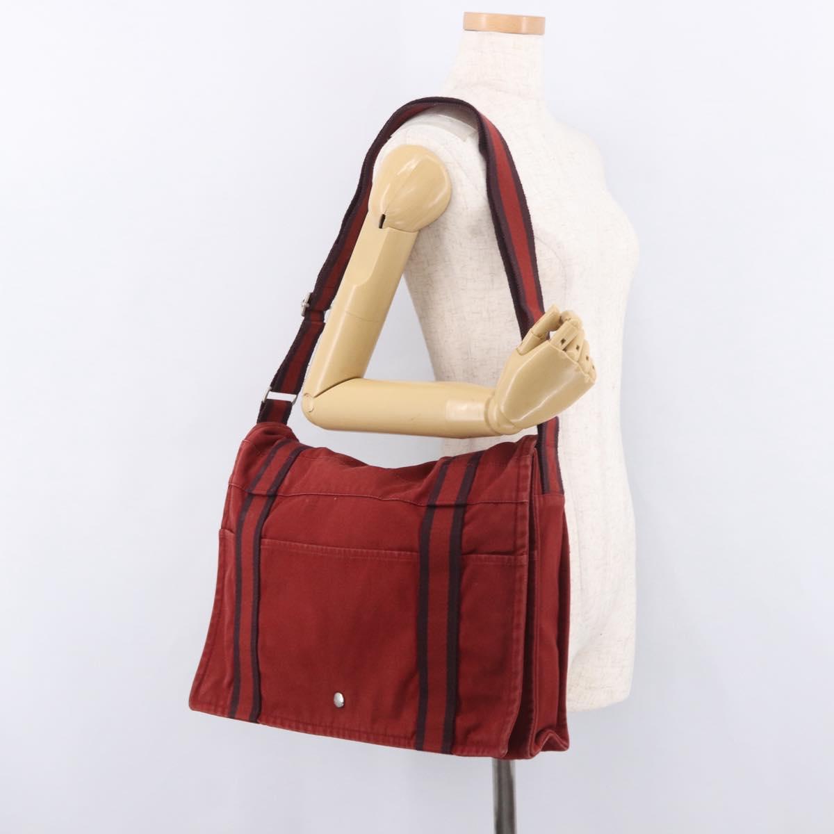 HERMES Bathas Shoulder Bag Canvas Red Silver Auth mr2683