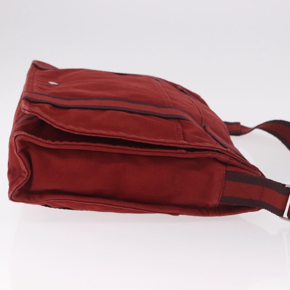 HERMES Bathas Shoulder Bag Canvas Red Silver Auth mr2683