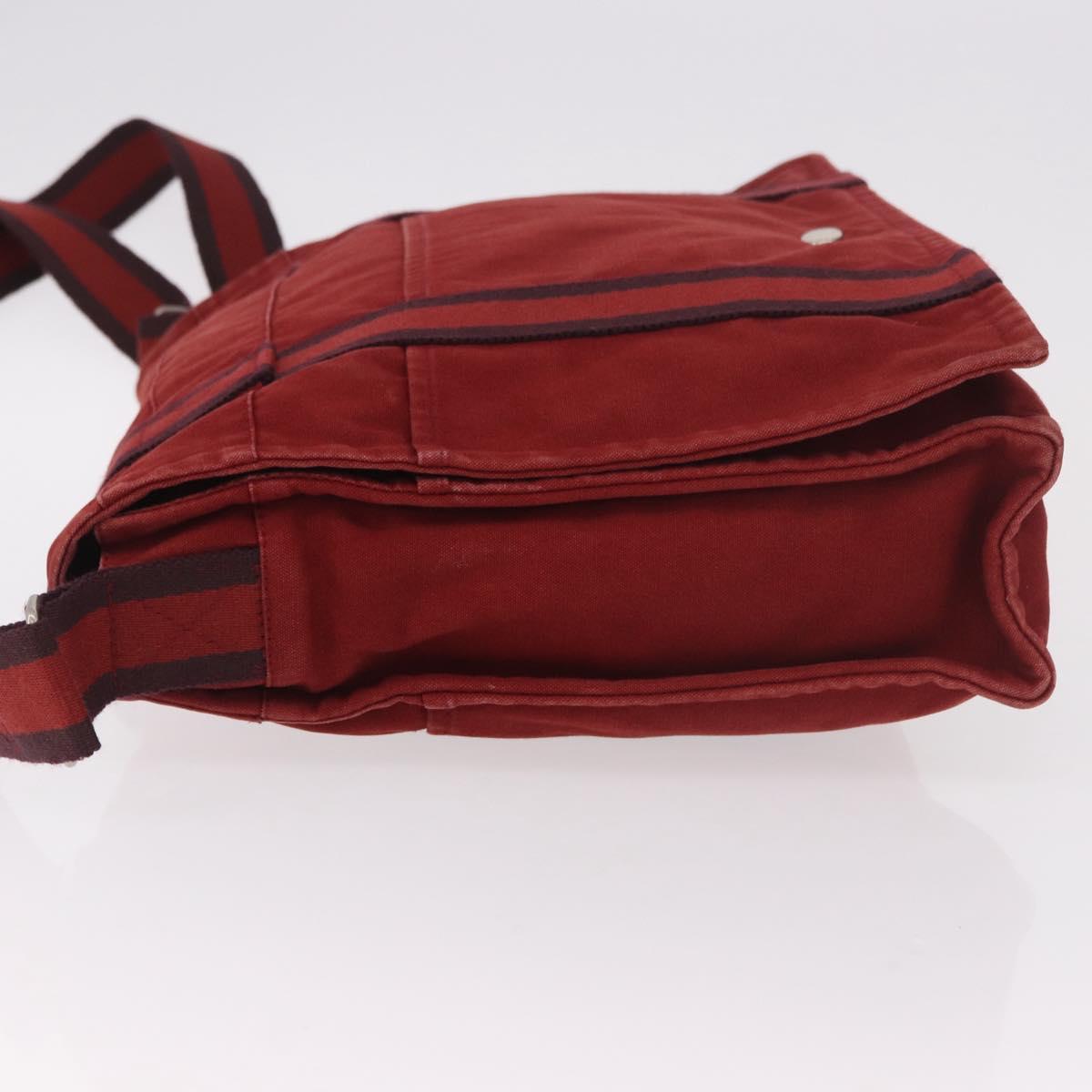 HERMES Bathas Shoulder Bag Canvas Red Silver Auth mr2683