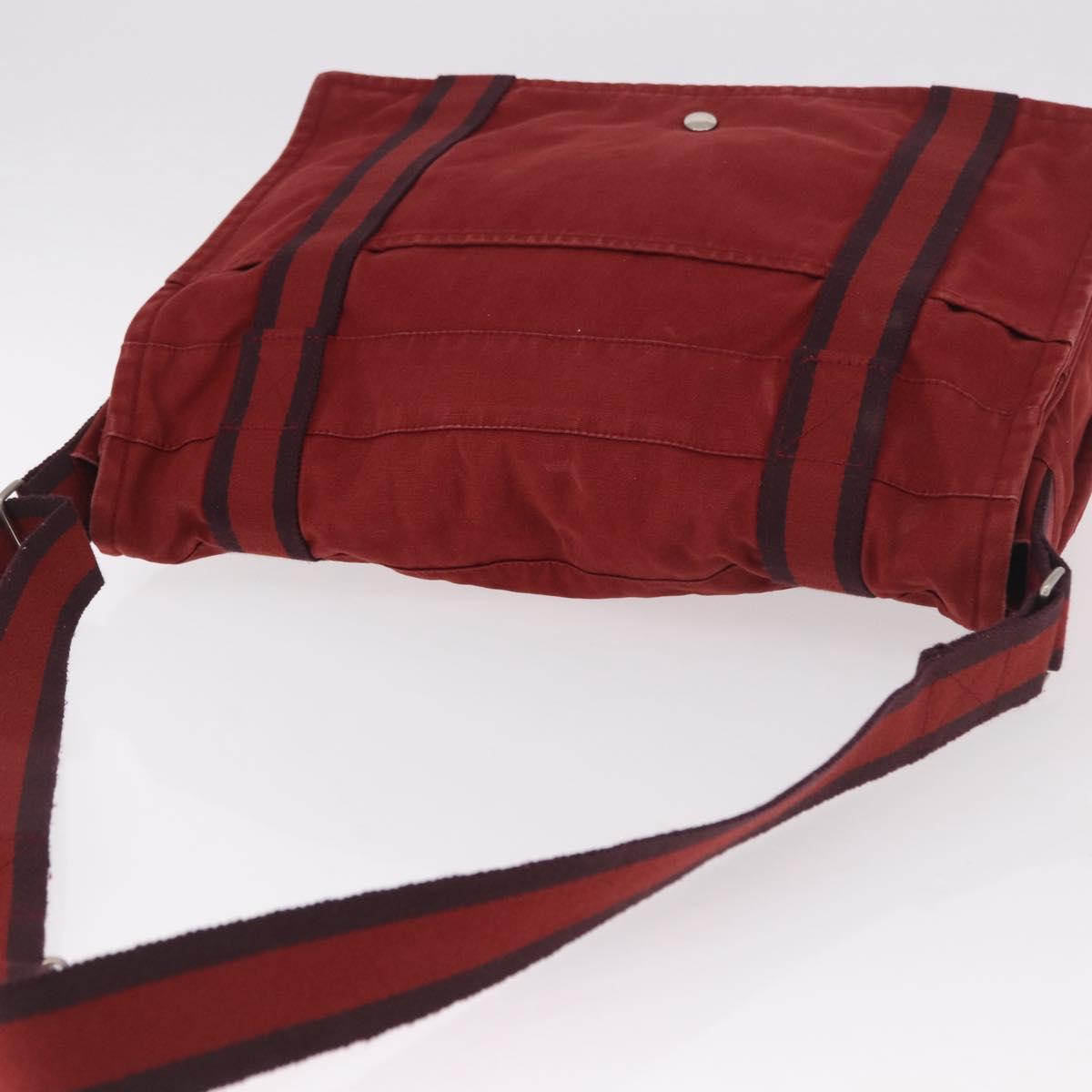 HERMES Bathas Shoulder Bag Canvas Red Silver Auth mr2683