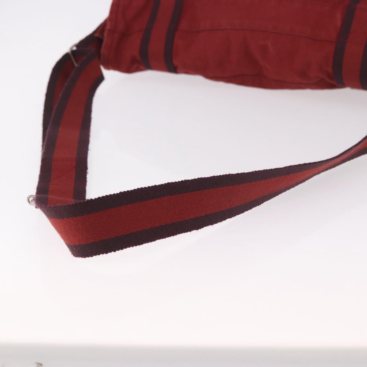 HERMES Bathas Shoulder Bag Canvas Red Silver Auth mr2683