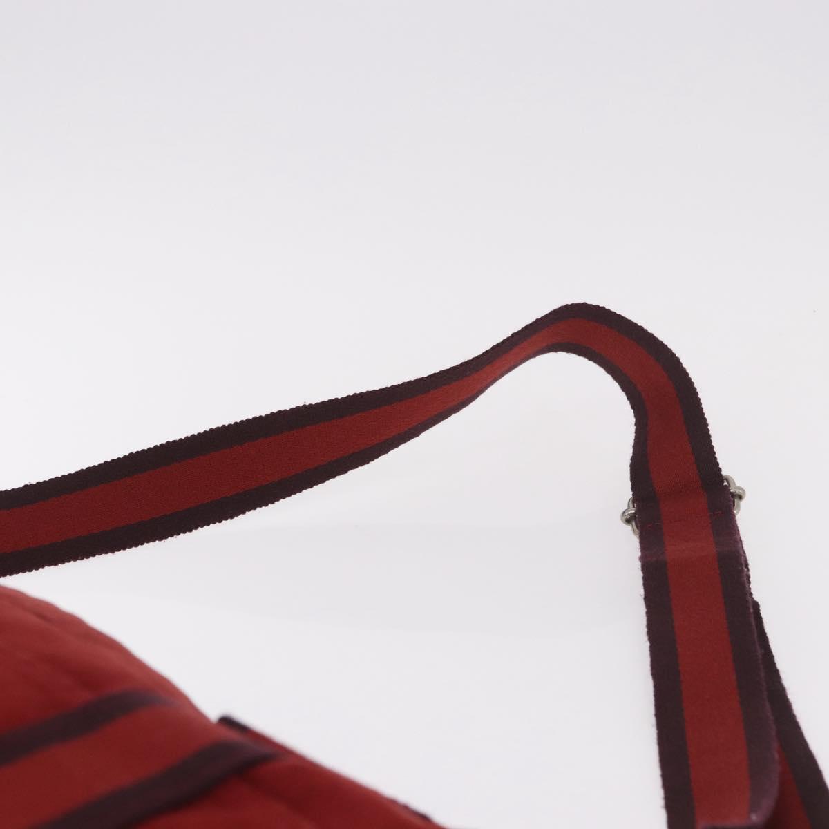 HERMES Bathas Shoulder Bag Canvas Red Silver Auth mr2683