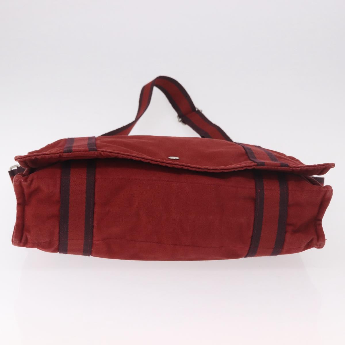 HERMES Bathas Shoulder Bag Canvas Red Silver Auth mr2683
