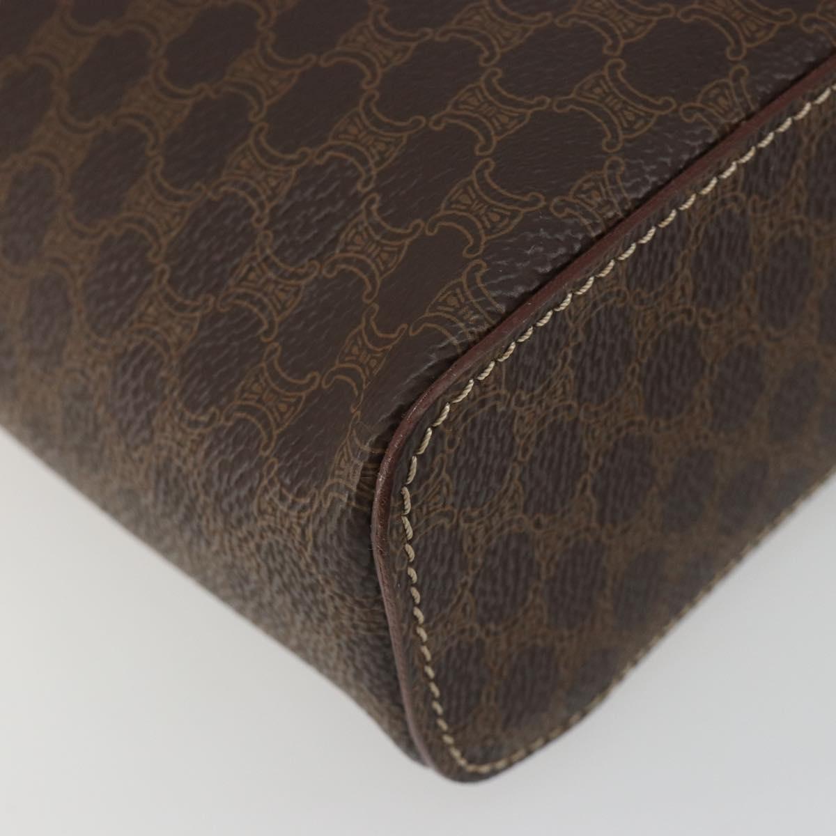CELINE Macadam Canvas Vanity Hand Bag PVC Leather Brown Gold Auth mr2684A