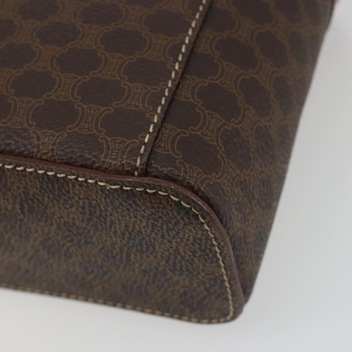 CELINE Macadam Canvas Vanity Hand Bag PVC Leather Brown Gold Auth mr2684A