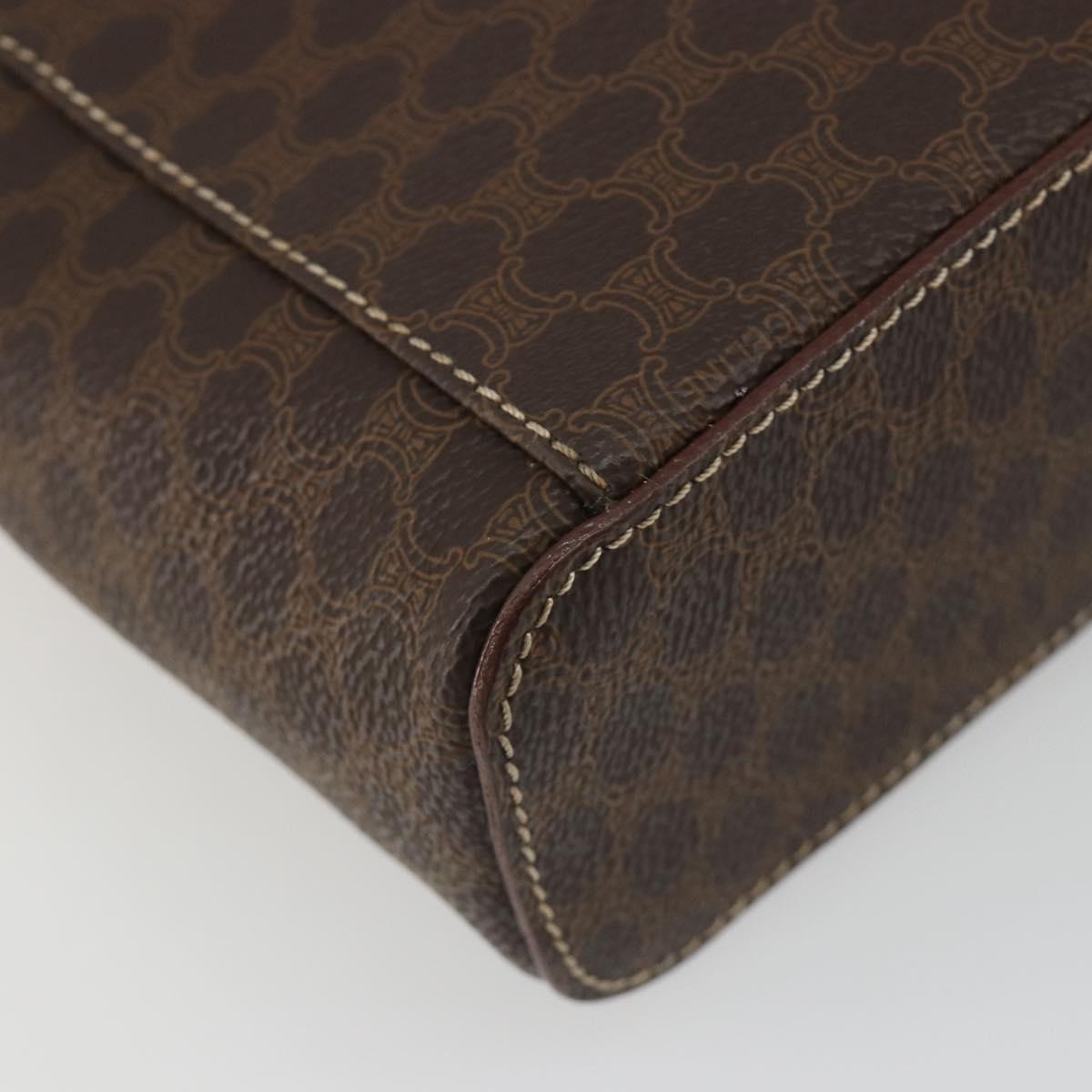 CELINE Macadam Canvas Vanity Hand Bag PVC Leather Brown Gold Auth mr2684A