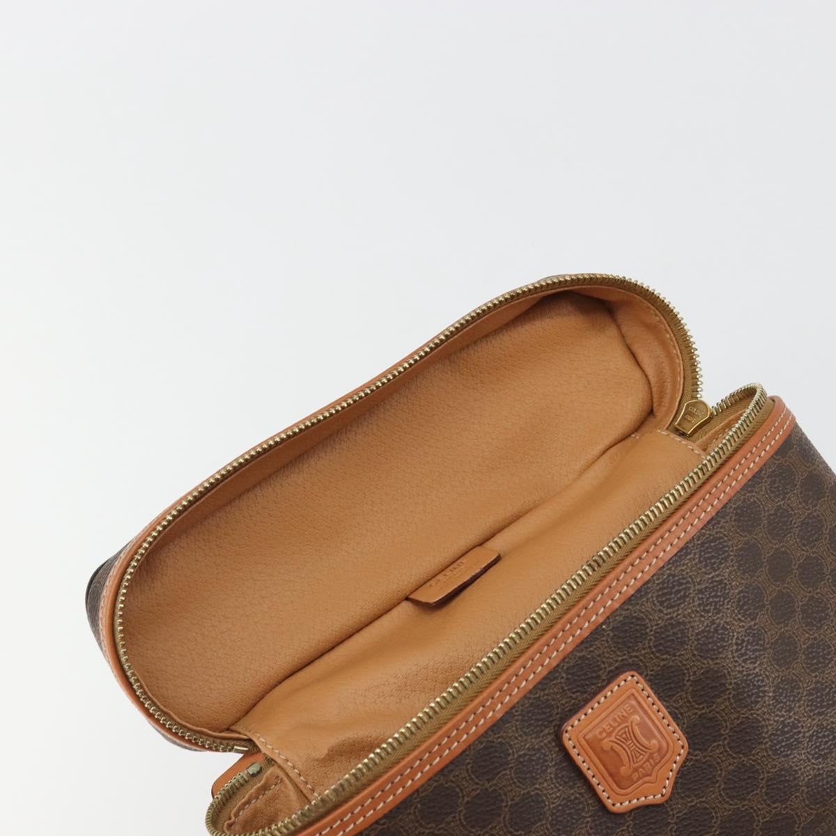 CELINE Macadam Canvas Vanity Hand Bag PVC Leather Brown Gold Auth mr2684A
