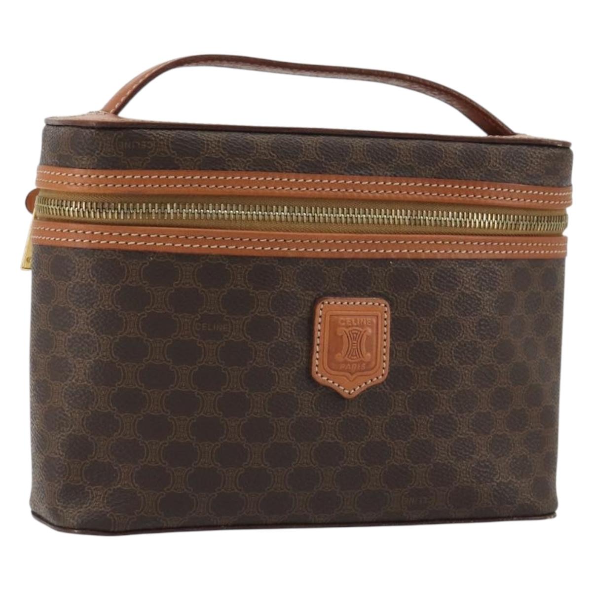 CELINE Macadam Canvas Vanity Hand Bag PVC Leather Brown Gold Auth mr2684A