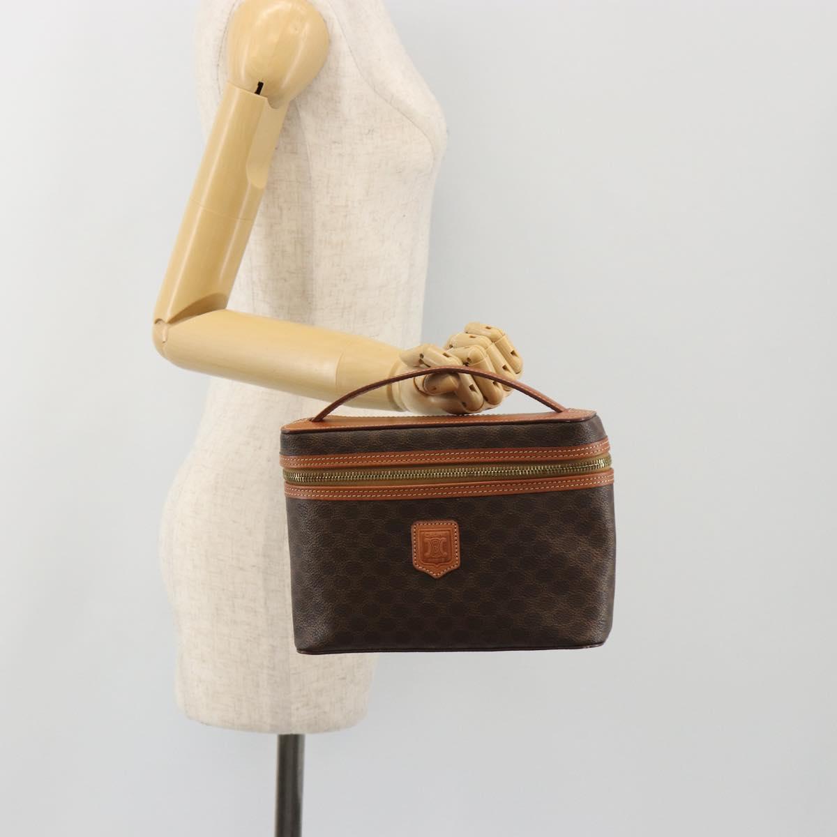 CELINE Macadam Canvas Vanity Hand Bag PVC Leather Brown Gold Auth mr2684A