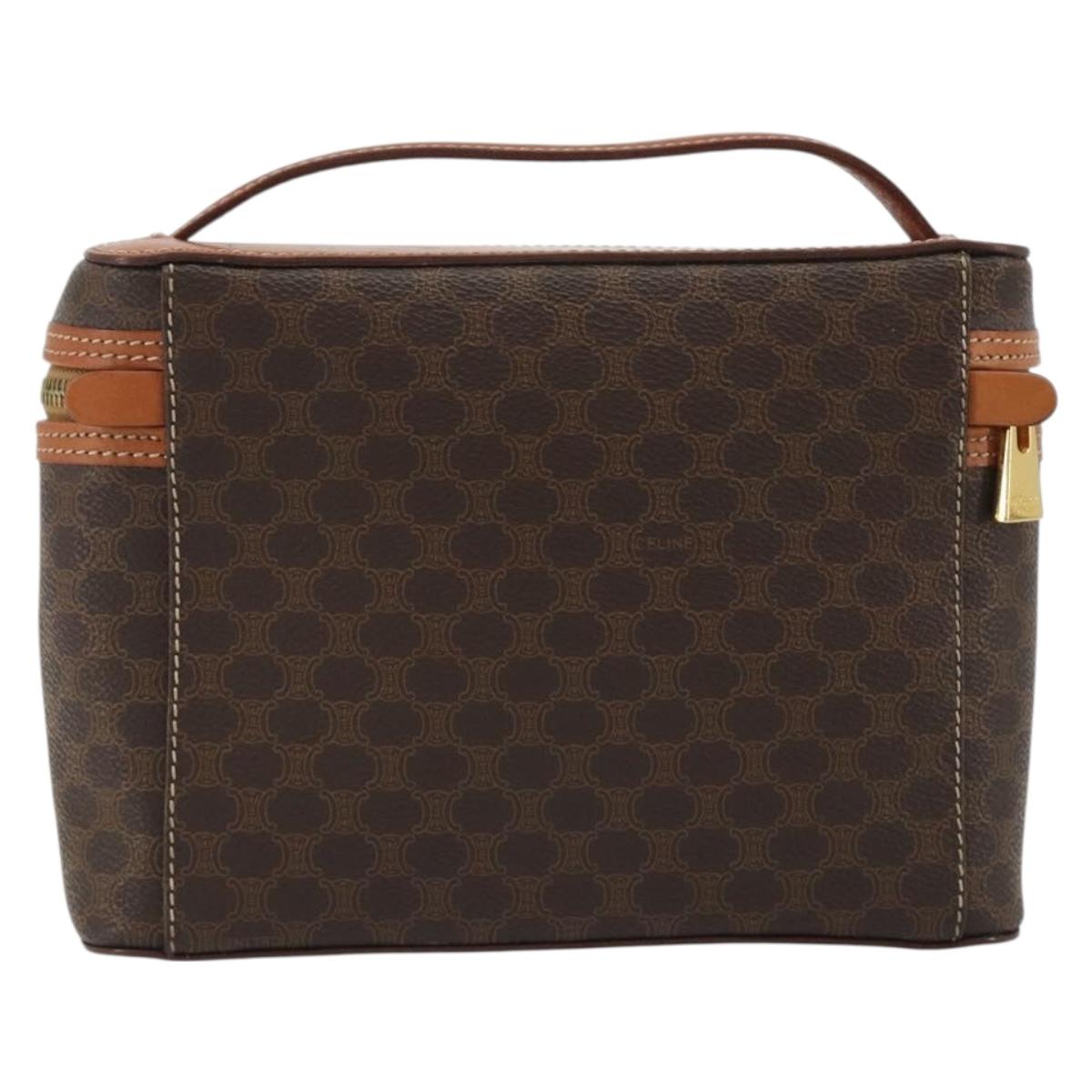 CELINE Macadam Canvas Vanity Hand Bag PVC Leather Brown Gold Auth mr2684A