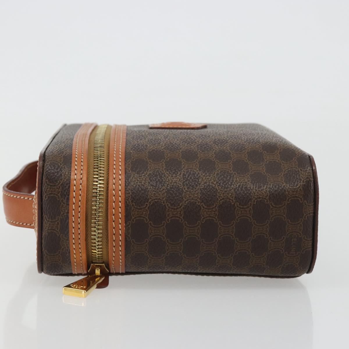 CELINE Macadam Canvas Vanity Hand Bag PVC Leather Brown Gold Auth mr2684A