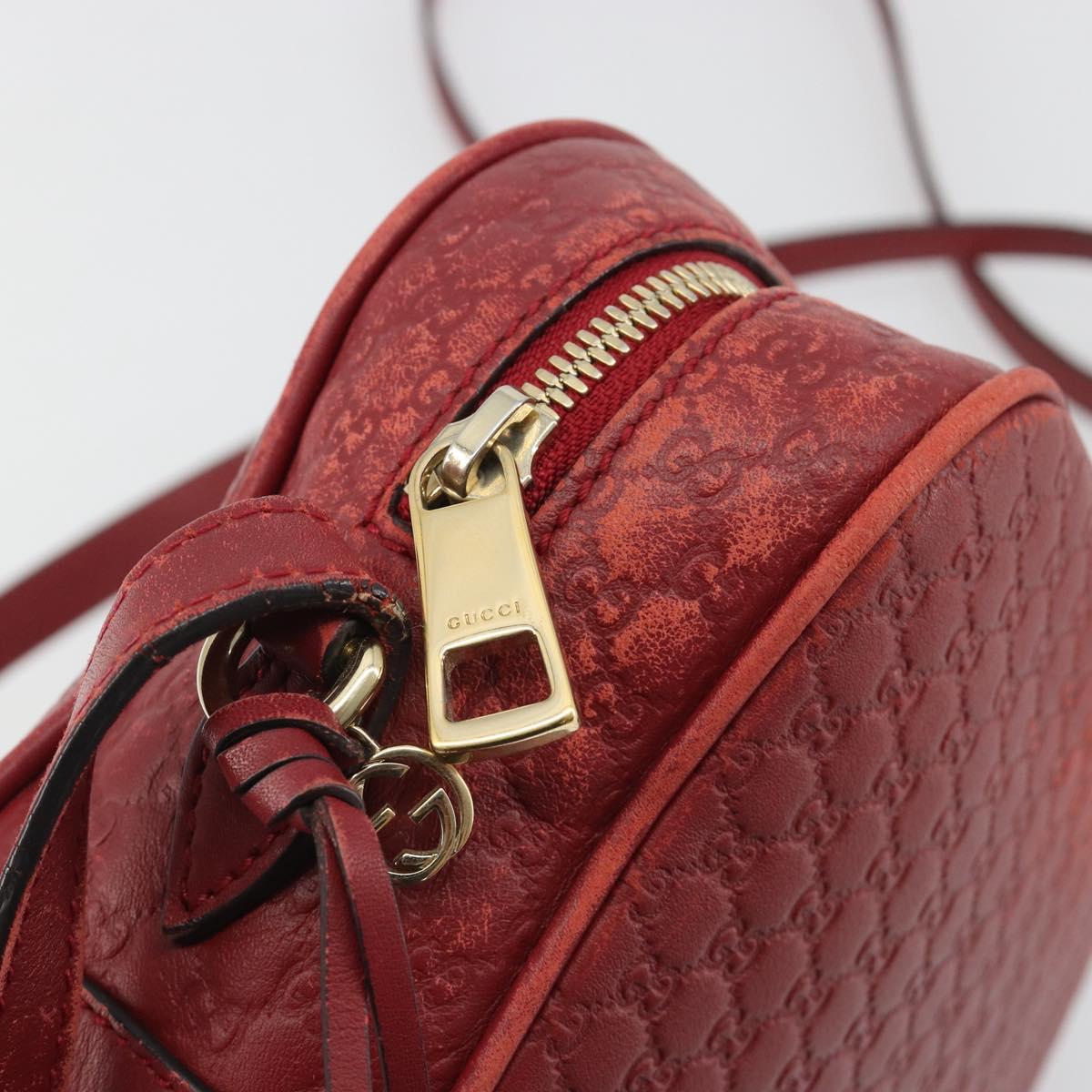 GUCCI Micro GG Canvas Guccissima Bag Leather Red Gold 449413 Auth mr2685