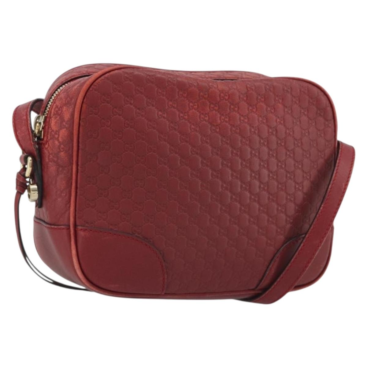 GUCCI Micro GG Canvas Guccissima Bag Leather Red Gold 449413 Auth mr2685