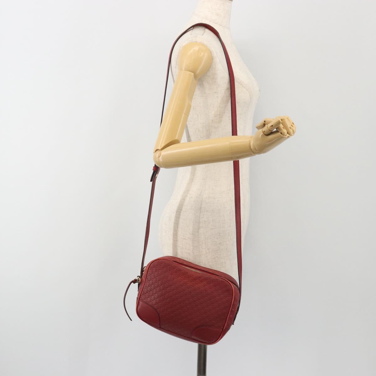 GUCCI Micro GG Canvas Guccissima Bag Leather Red Gold 449413 Auth mr2685