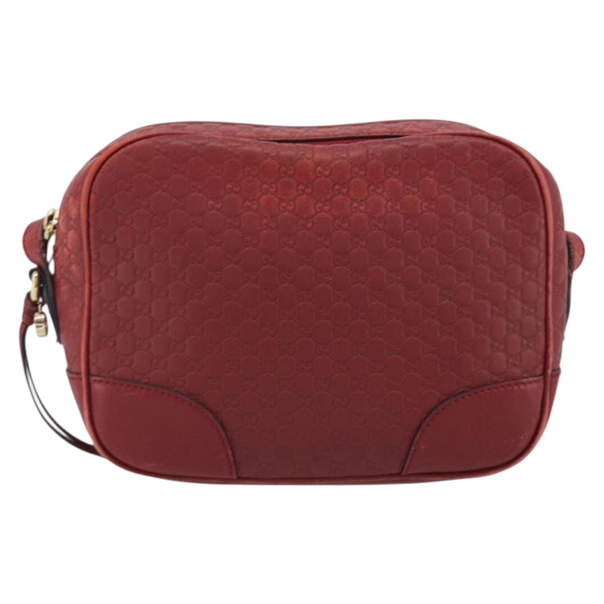 GUCCI Micro GG Canvas Guccissima Bag Leather Red Gold 449413 Auth mr2685