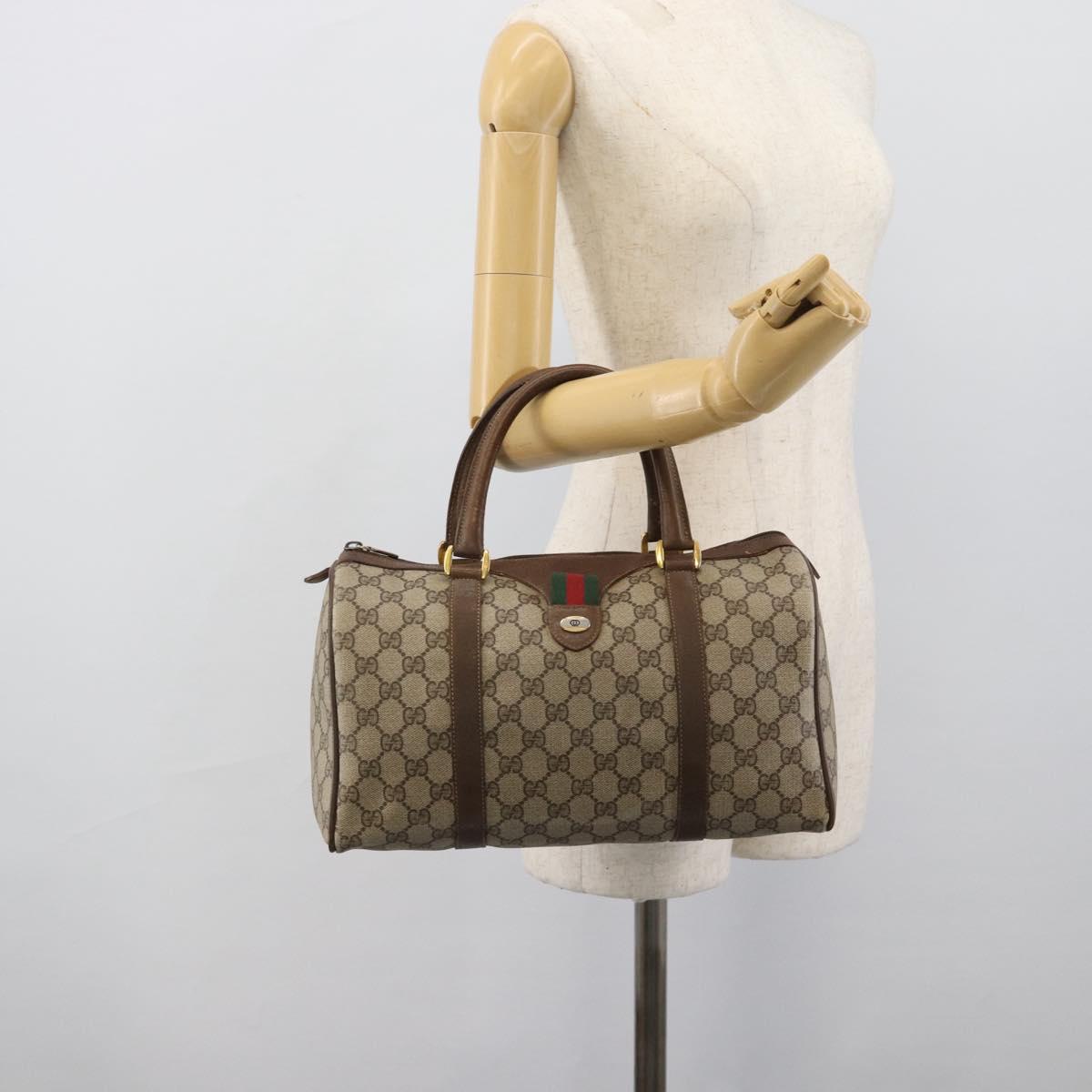 GUCCI GG Supreme Web Sherry Line Boston Bag PVC Beige Gold 58 02 007 Auth mr2687