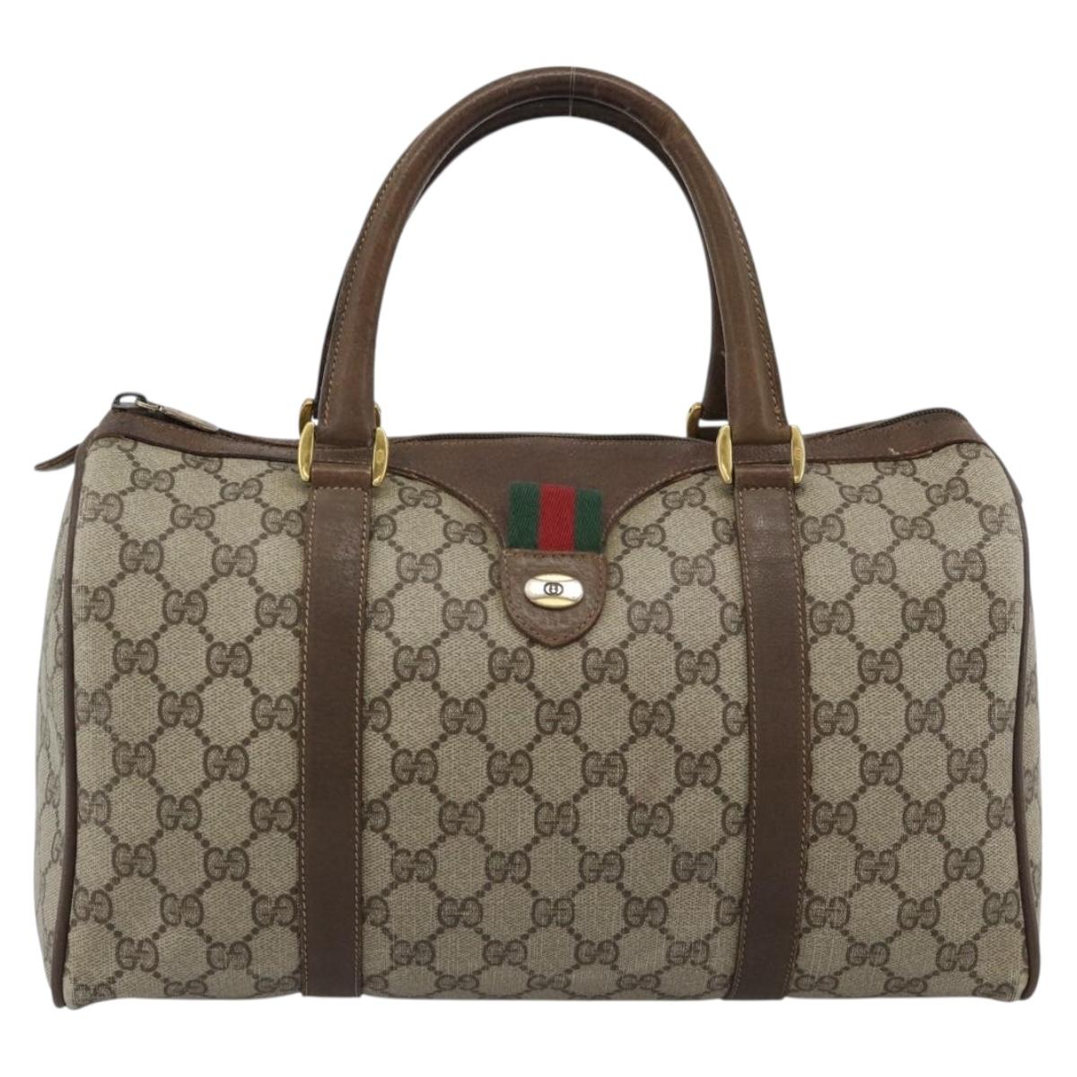 GUCCI GG Supreme Web Sherry Line Boston Bag PVC Beige Gold 58 02 007 Auth mr2687